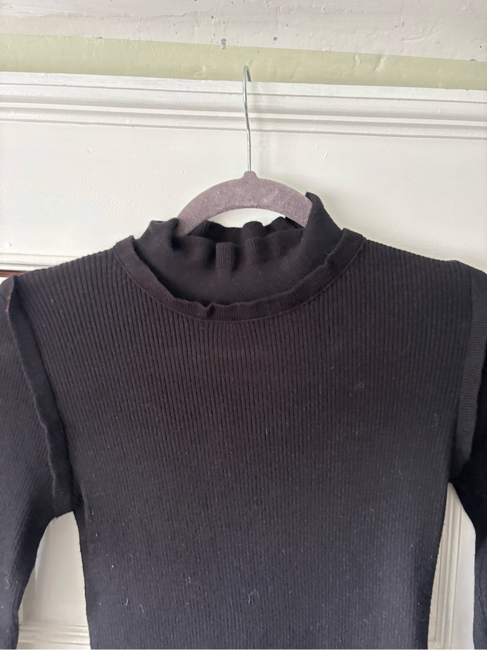 Pink Lily Black Ribbed Ruffled Mock Neck Sweater - Picture 3 of 6